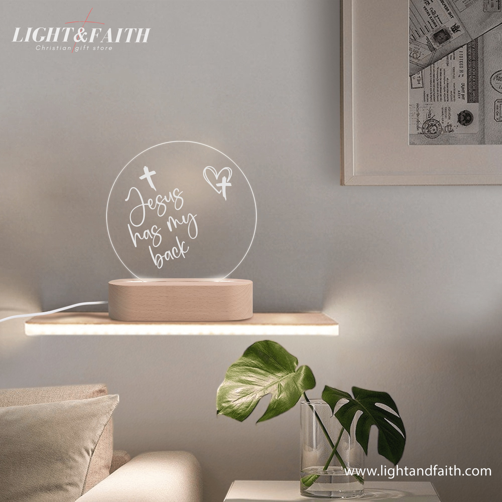 Jesus Has My Back LED Light, Christian Bible Verse Lamp, Christian Home Decor, Faith Based Decor, Religious LED Light.  NLLAF13